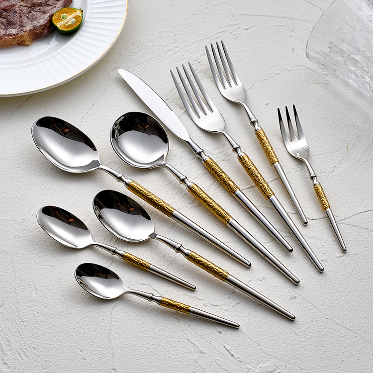 6093 mirror silver and gold cutlery