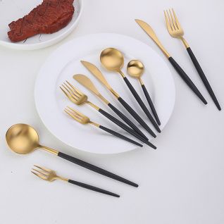 6002 matte black gold flatware