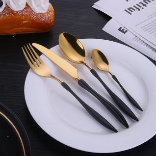 6037 mirror gold black flatware